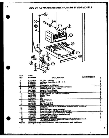 Add on ice-maker assembly for side by side models (ic4n/p1110801w)