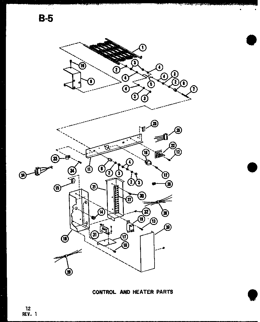 CONTROL AND HEATER PARTS (EBAC2400M/P55572-30C) (EBAC2410M/P55572-32C) (EBAC2900M/P55572-34C) (EBAC2910M/P55572-36C)