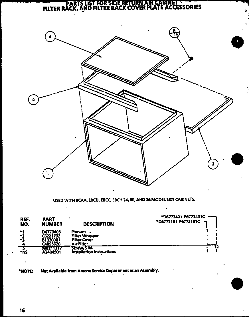Side return air cabinet filter rack (d6772401/p6772401c)