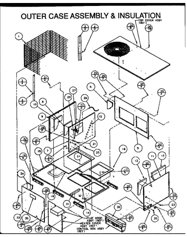 Outer case assembly & insulation (pga42b1152a/p1154103c) (pga42b0903a/p1154102c) (pga42b1153a/p1154104c) (pga42b0902a/p1154101c) (pga48b0902b/p1154111c) (pga48b0903a/p1154106c) (pga48b0903b/p1154112c) (pga48b0904a/p1154117c) (pga48b1152a/p1154107c) (pga48
