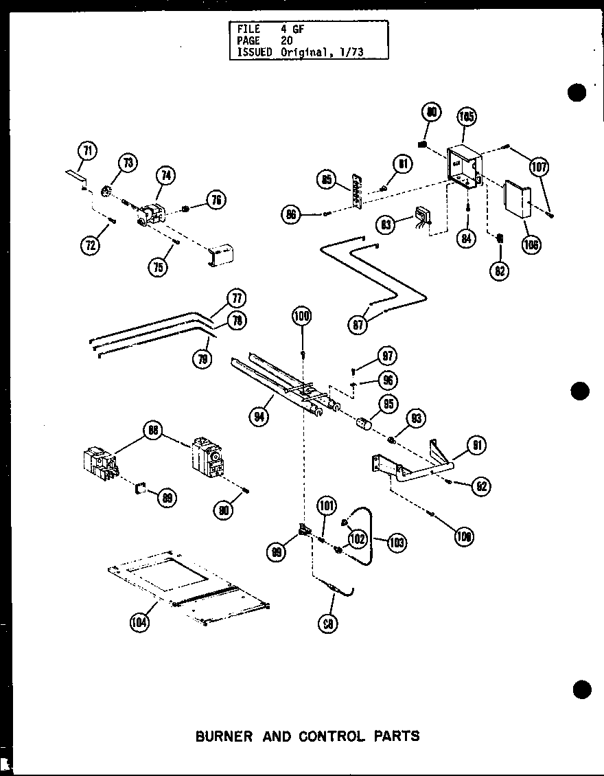 Burner and control parts (gh-80e/p96251-3f) (gh-80e/p96294-3f) (gh105e/p96251-7f) (gh-105e/p96294-7f)