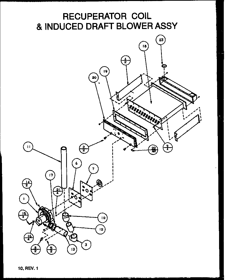 Recuperator coil & induced draft blower assy