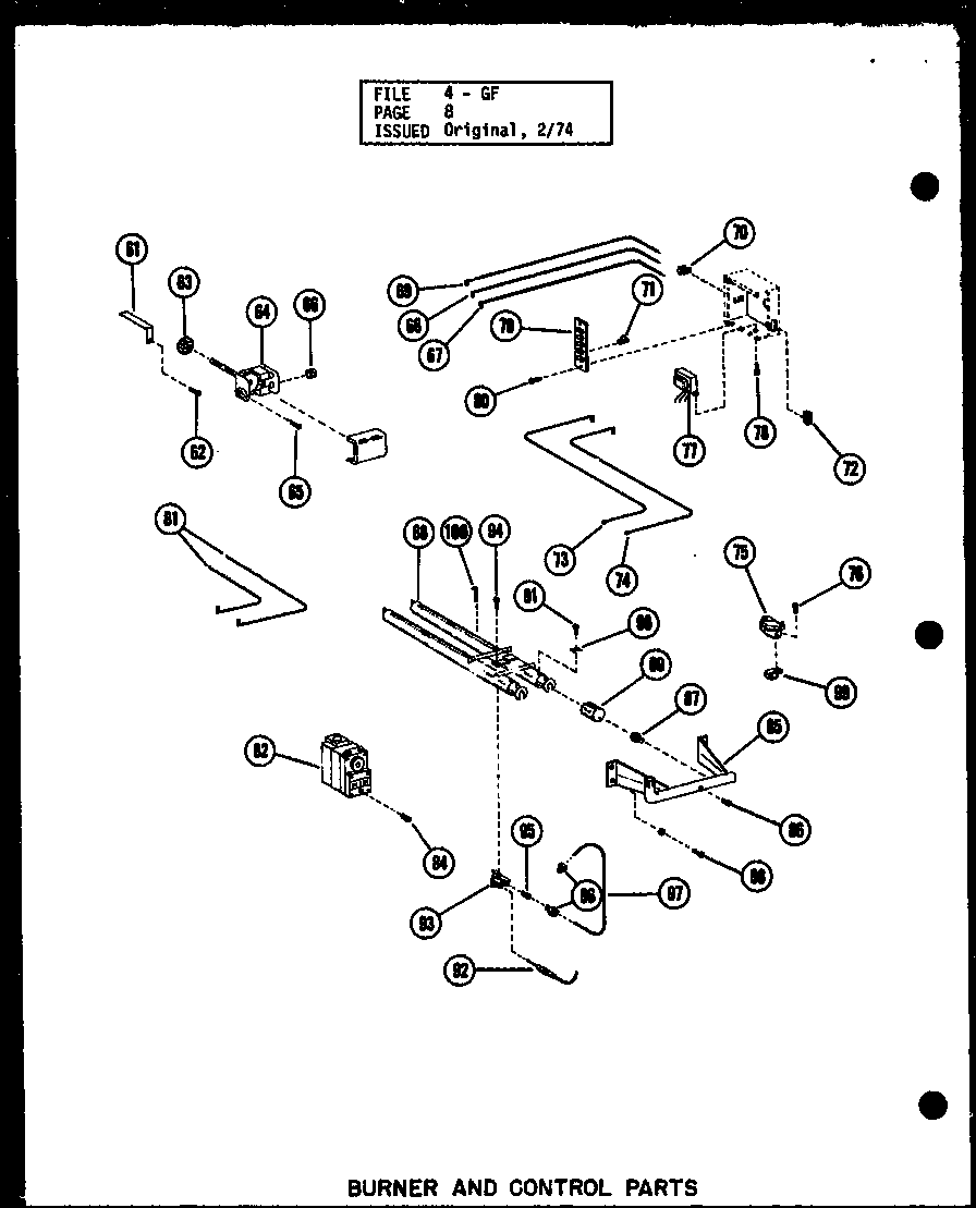 Burner and control parts (gc-65de/p96331-1f) (gc-80de/p96331-3f) (gc-105de/p96331-5f) (gc-120de/p96331-8f)