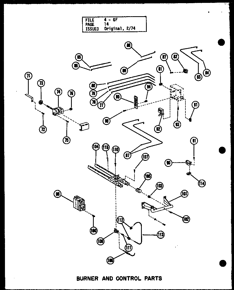 Burner and control parts (gc-65de-2/p96331-2f) (gc-80de-3/p96331-4f) (gc-105de-3/p96331-7f)