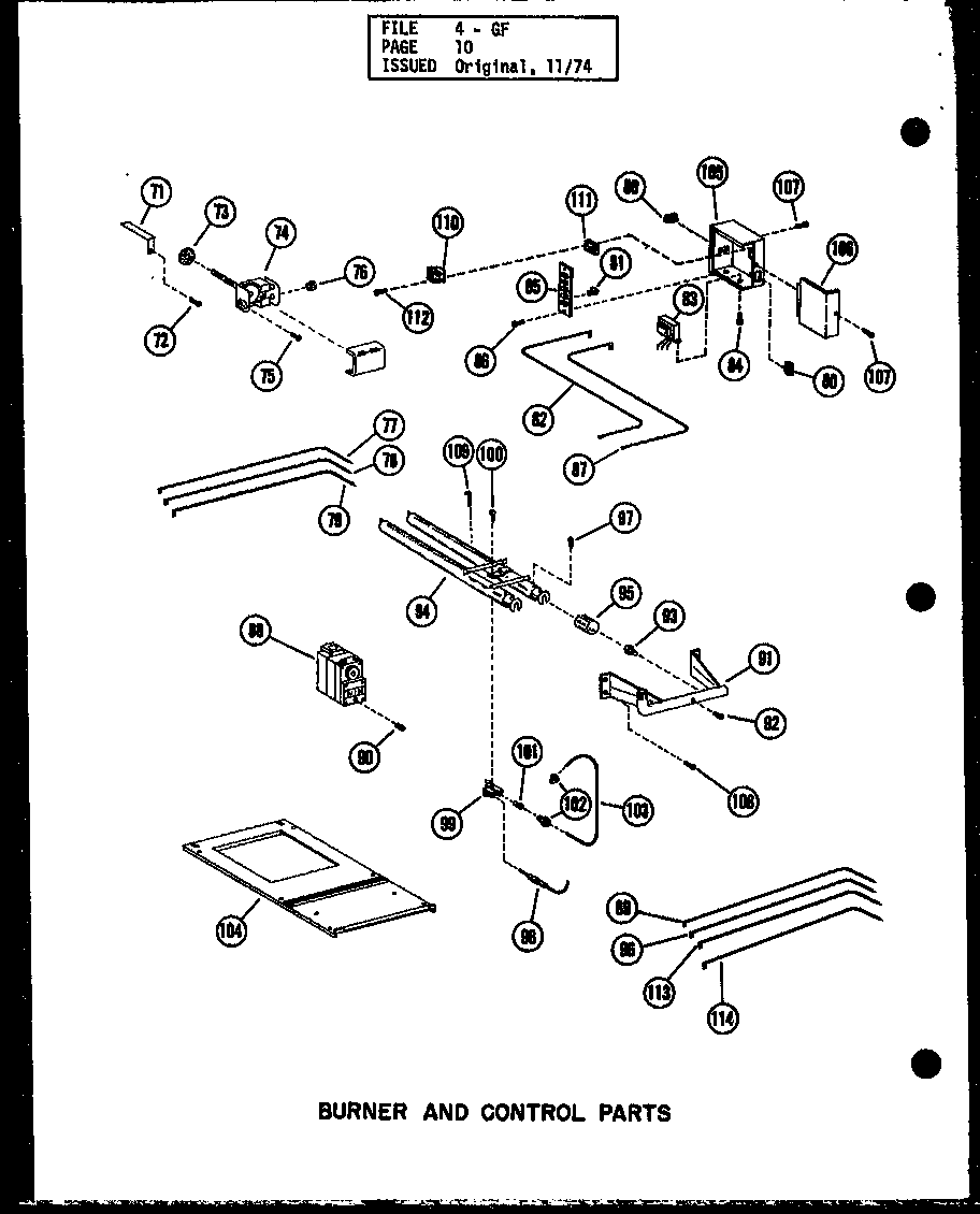 Burner and control parts (gh80de-2/p6324-26f) (gh105e-r3/p96324-27f) (gh120e-r3/p96324-28f) (gh140e-r4/p96324-29f) (gh160e-r4/p96324-30f) (gh200e-r4/p96324-31f)