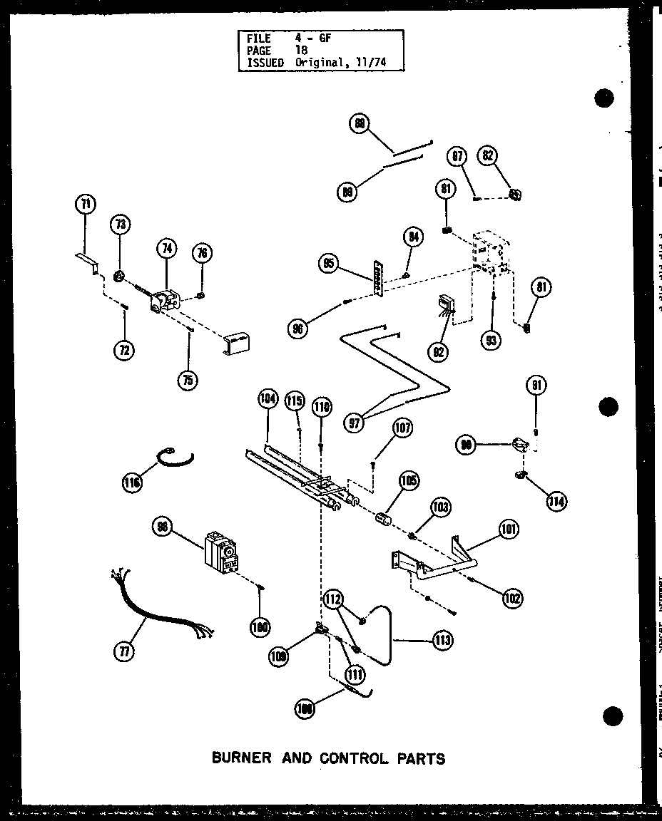Burner and control parts (gc65df-2/p96331-12f) (gc80df/p96331-13f) (gc80df-3/p96331-14f) (gc105df/p96331-15f) (gc105df-3/p96331-16f) (gc120df/p96331-17f) (gc120df-3.5/p96331-18f) (gc140df-4/p96331-19f)