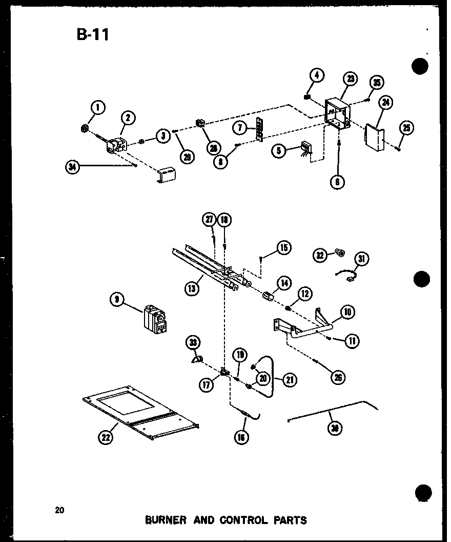 BURNER AND CONTROL PARTS (GH80DJ/P96454-20F) (GH80DJ-2/P96454-21F) (GH80DJ-3/P96454-22F) (GH80DJ-4/P96454-5F) (GH105DJ/P96454-6F) (GH105DJ-3/P96454-7F)