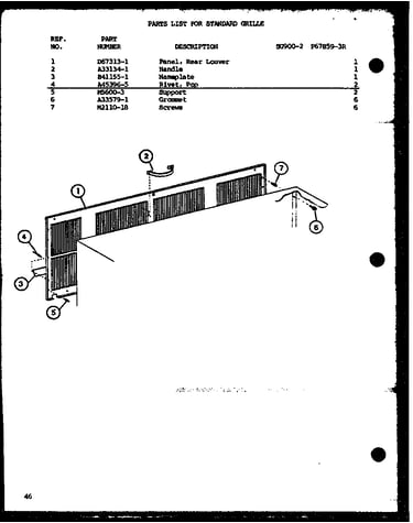 Parts list for standing grille