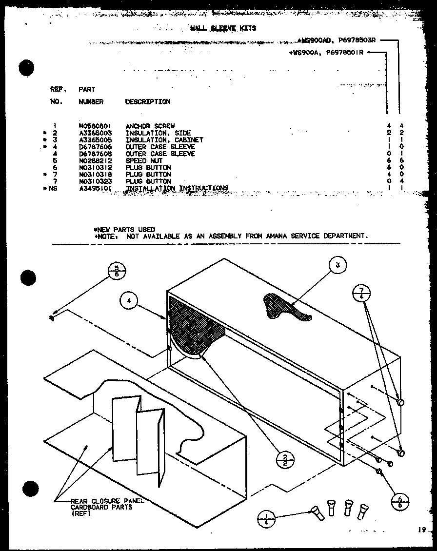 Wall sleeve kits (ws900a/p6978501r) (ws900ad/p6978503r)