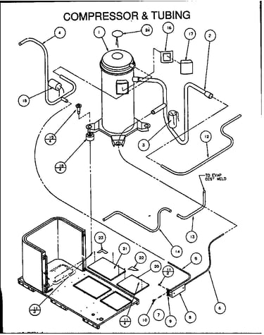 Compressor & tubing (pcb24a0002a/p1152201c) (pcb24b0002a/p1152204c) (pcb30a0002a/p1152202c) (pcb30b0002a/p1152205c) (pcb36b0002a/p1152206c) (pcb36a0002a/p1152203c)