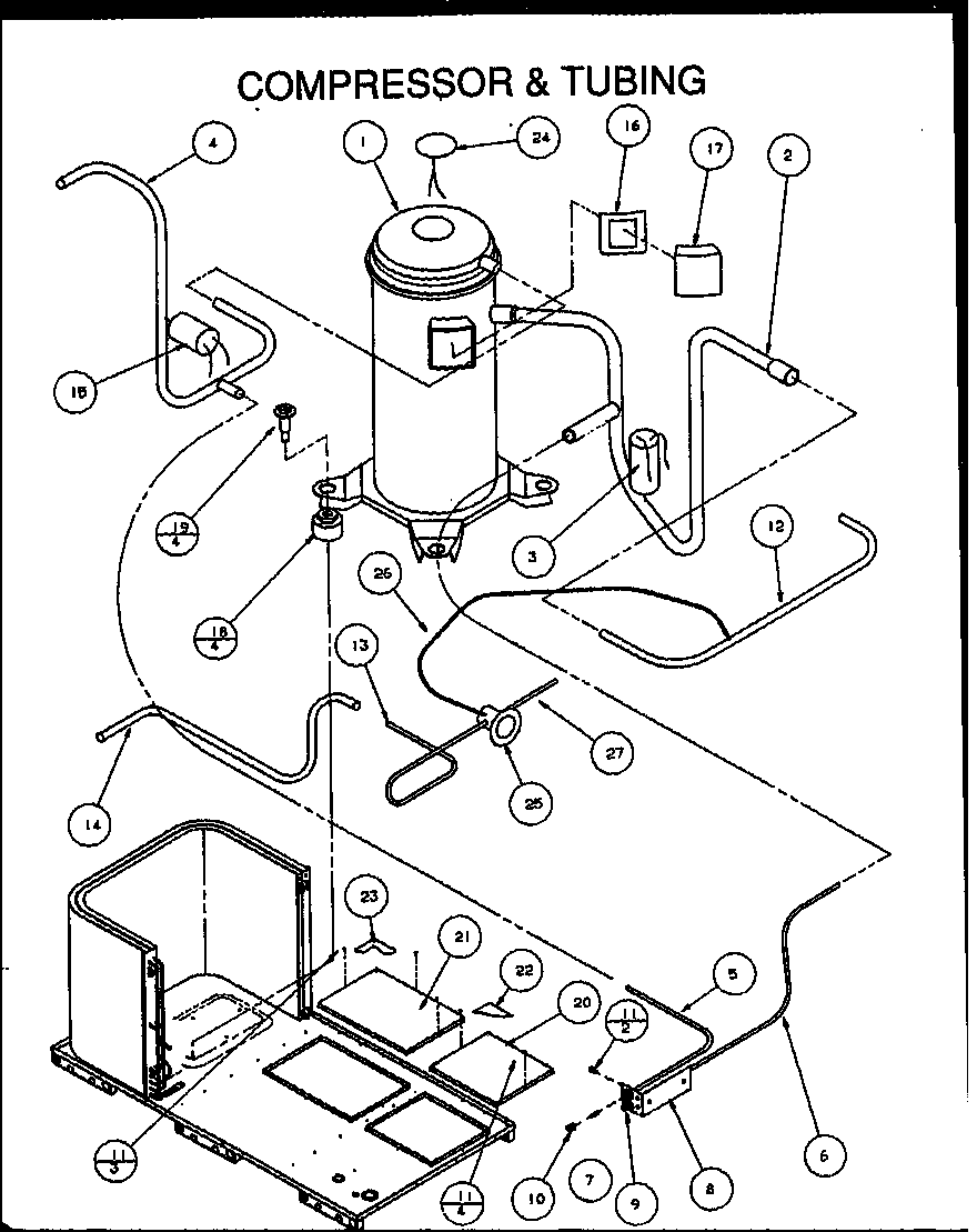 Compressor & tubing (pcb42a0002a/p1152301c) (pcb42b0002a/p1152302c) (pcb48b0002a/p1152303c) (pcb60b0002a/p1152305c)