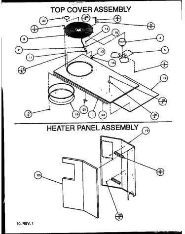 Top cover assembly/heater panel assembly