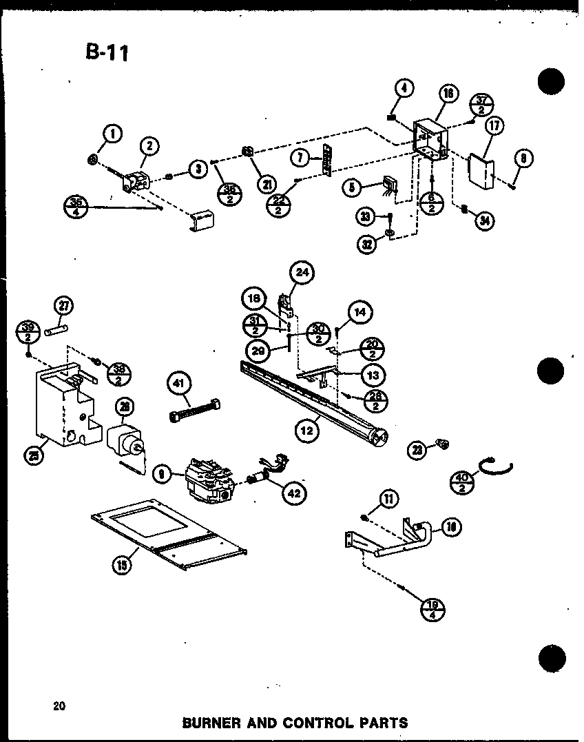 Burner and control parts (ghe80dn-4/p68830-5f) (ghe84dn-4/p68830-15f) (ghe105dn/p68830-6f) (ghe105dn-3/p68830-7f) (ghe105dn-5/p68830-8f)