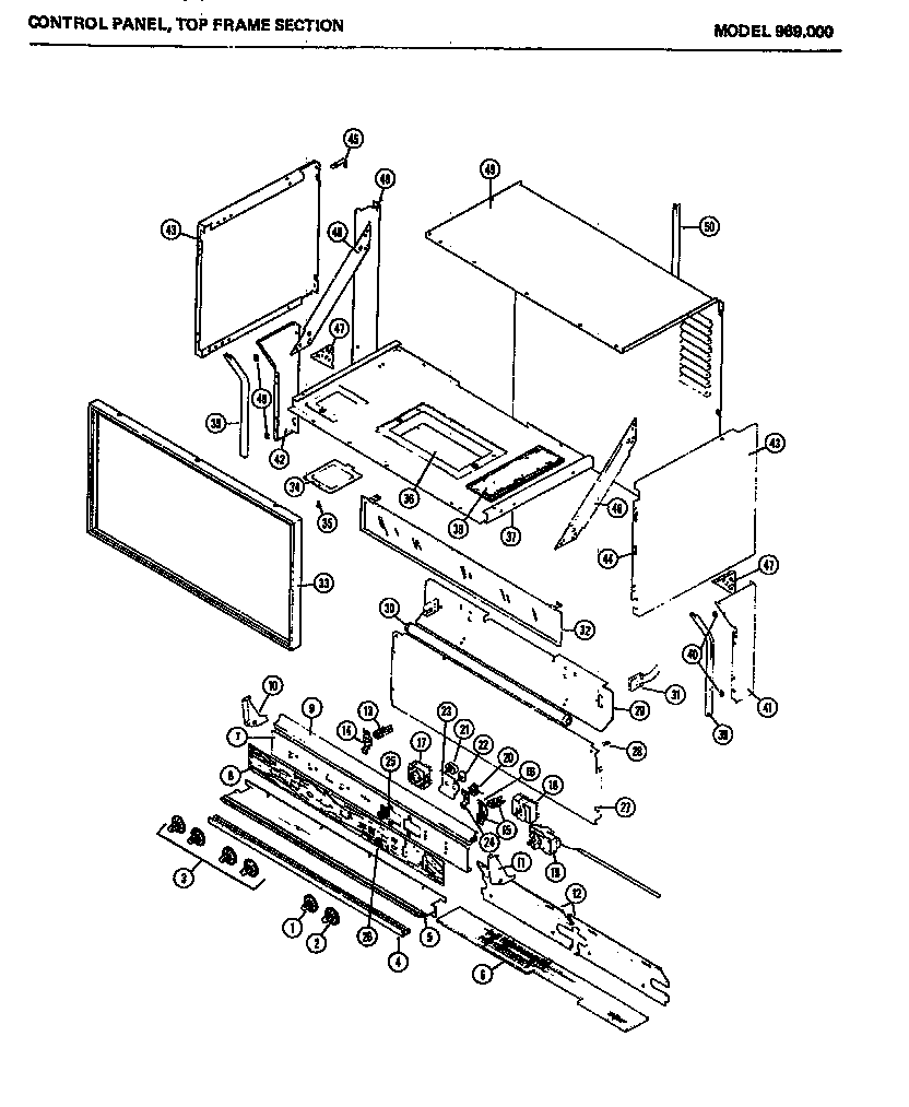 Control panel top frame section