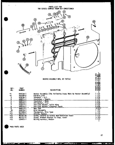 Heater assembly mfg. by tuttle (113w-3ew/p54975-65r) (113-3ew/p54975-93r) (113-3hew/p54975-94r)