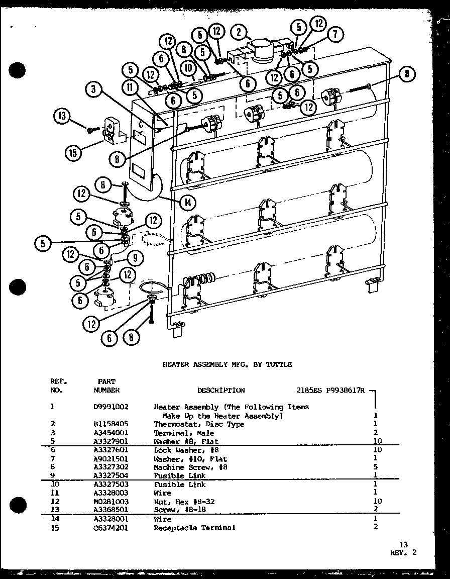 Heater assembly mfg. by tuttle (2185es/p9938617r)