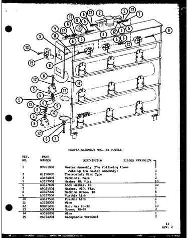 Heater assembly mfg. by tuttle (2185es/p9938617r)