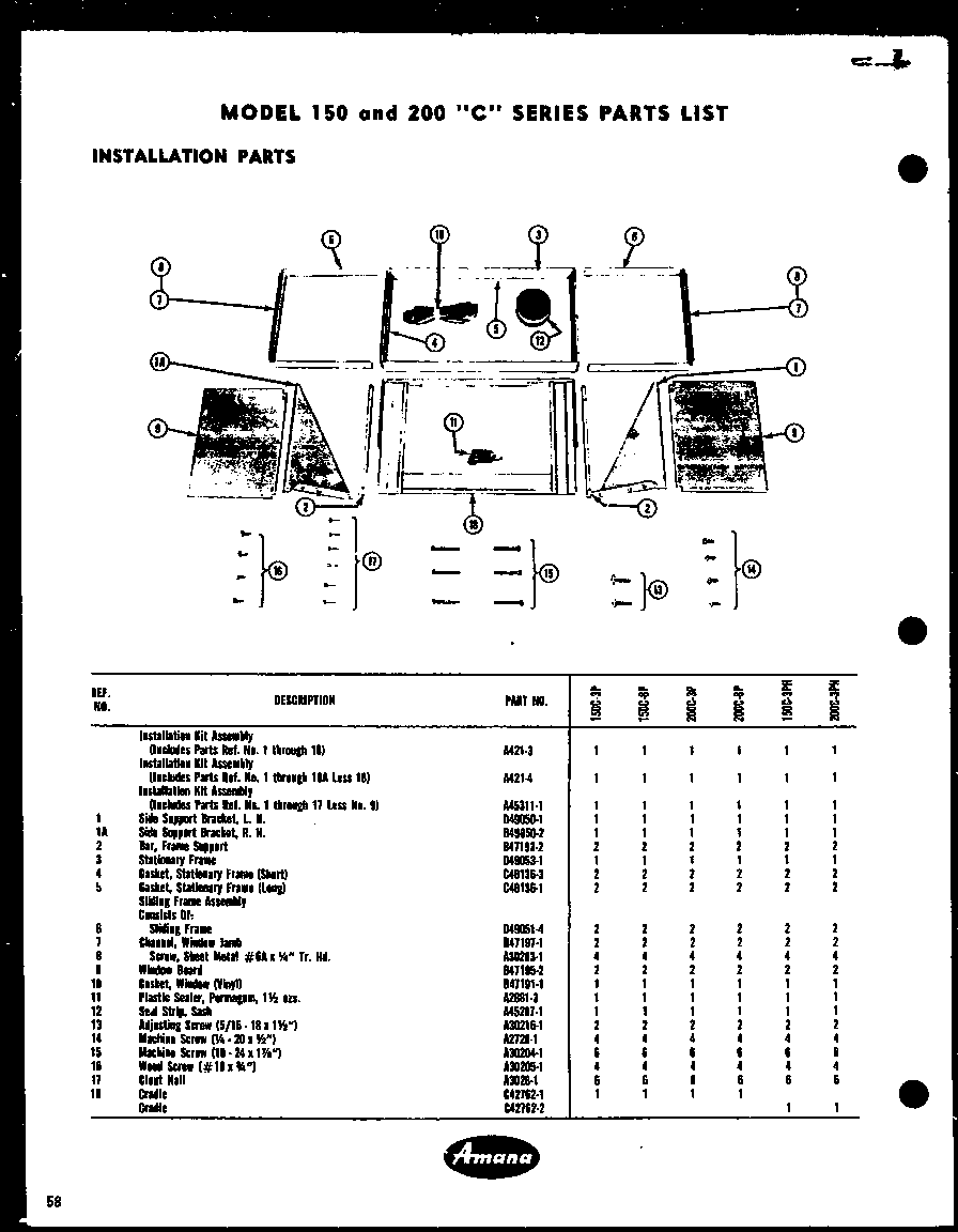 INSTALLATION PARTS (150C-3P) (150C-8P) (200C-3P) (200C-8P) (150C-3PH) (200C-3PH)