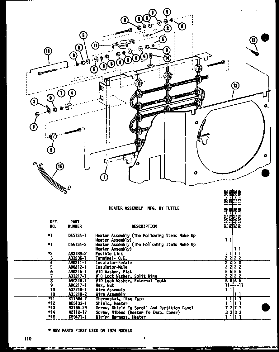 Heater assembly mfg. by tuttle (109-3ne/p54975-4r) (109-5ne/p54975-8r) (113-5ne/p54975-9r) (113-3ne/p54975-5r)