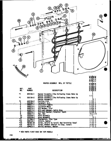 Heater assembly mfg. by tuttle (109-3ne/p54975-4r) (109-5ne/p54975-8r) (113-5ne/p54975-9r) (113-3ne/p54975-5r)