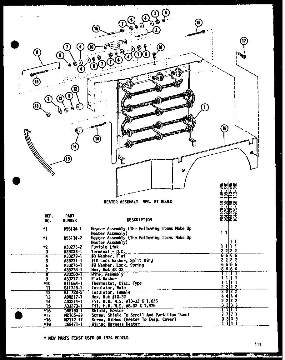 HEATER ASSEMBLY MFG. BY GOULD (109-3NE/P54975-4R) (109-5NE/P54975-8R) (113-5NE/P54975-9R) (113-3NE/P54975-5R)