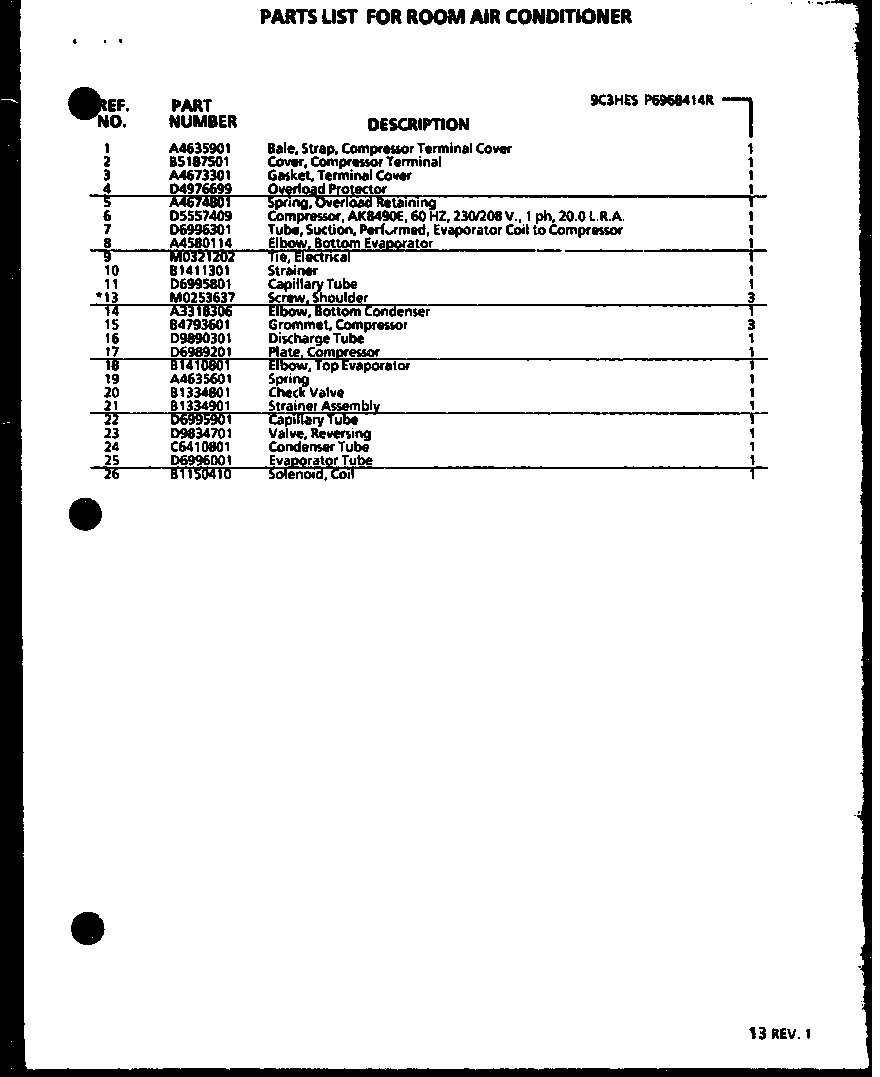 Parts list