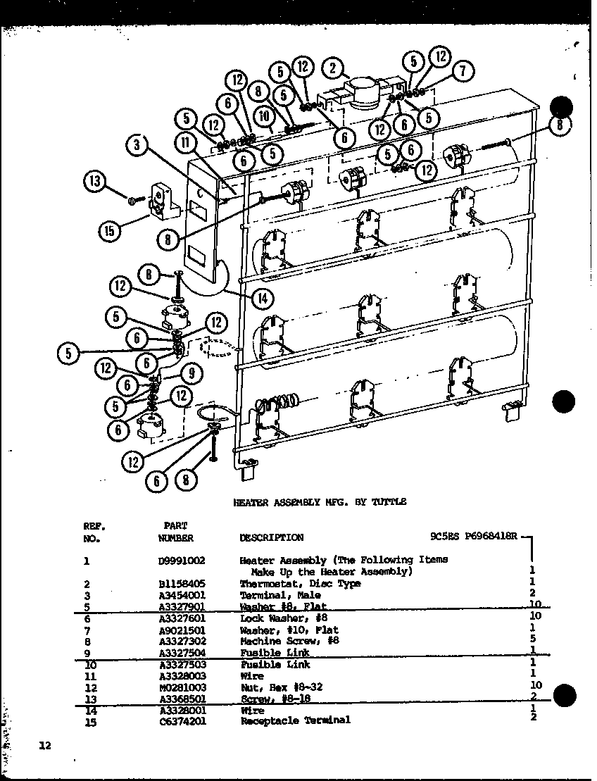 Heater assembly mfg. by tuttle (9c5es/p6968418r)