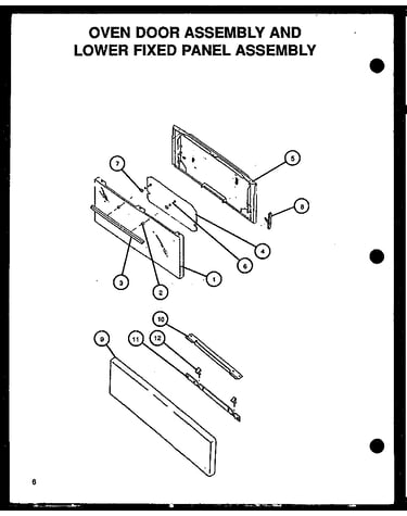 Oven door assembly and lower fixed panel assembly