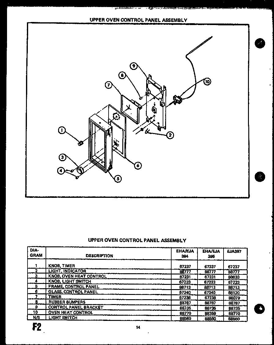 UPPER OVEN CONTROL PANEL ASSEMBLY (EHA394) (EJA394) (EHA395) (EJA395) (EJA397)