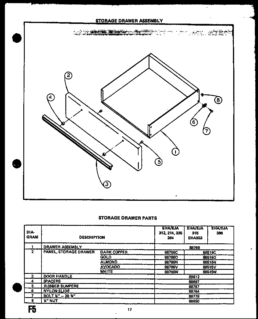 STORAGE DRAWER ASSEMBLY (EHA312) (EHA335) (EJA312) (EJA335) (EHA394) (EJA394) (EHA315) (EJA315) (EHA395) (EJA395) (EHA353) (EHA214) (EJA214)