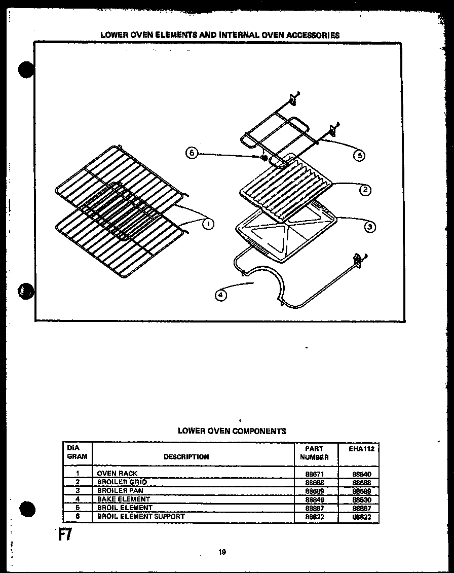 LOWER OVEN ELEMENTS AND INTERNAL OVEN ACCESSORIES (EHA112)