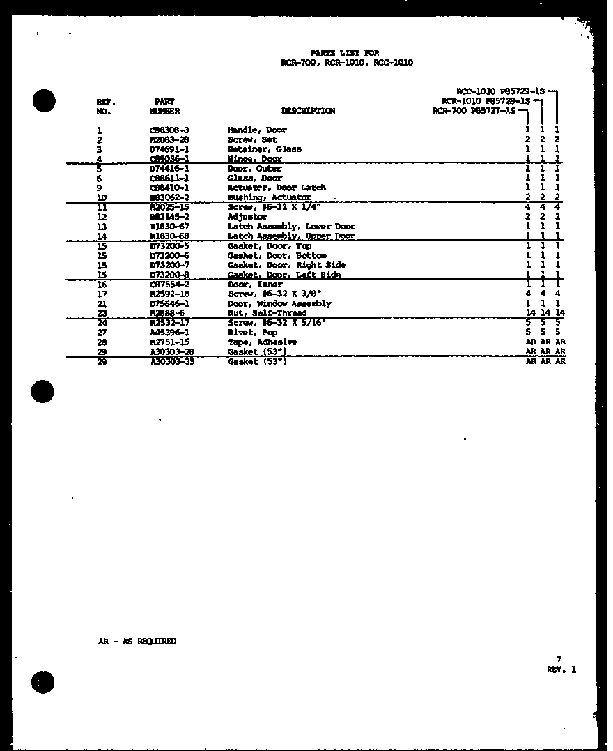 (rcr-700/p85727-1s) (rcr-1010/p85728-1s) (rcc-1010/p85729-1s)