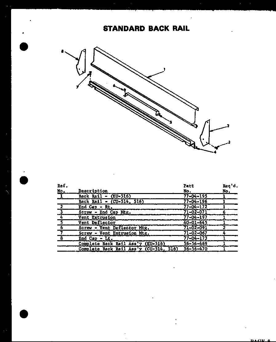 STANDARD BACK RAIL (ACU-514) (CCU-514) (HCU-514) (WCU-514) (ACU-516) (CCU-516) (HCU-516) (WCU-516) (AEU-516) (CEU-516) (HEU-516) (WEU-516)