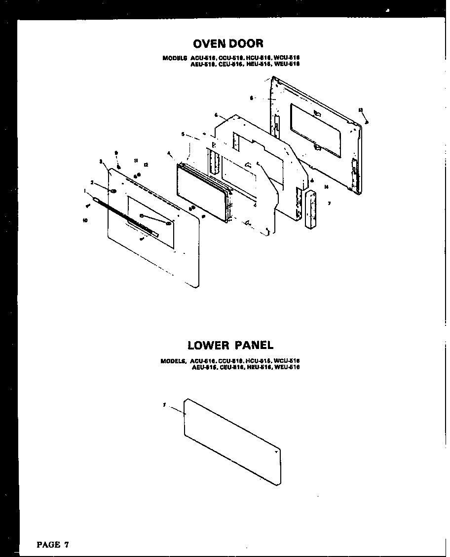 OVEN DOOR (ACU-516) (CCU-516) (HCU-516) (WCU-516) (AEU-516) (CEU-516) (HEU-516) (WEU-516)