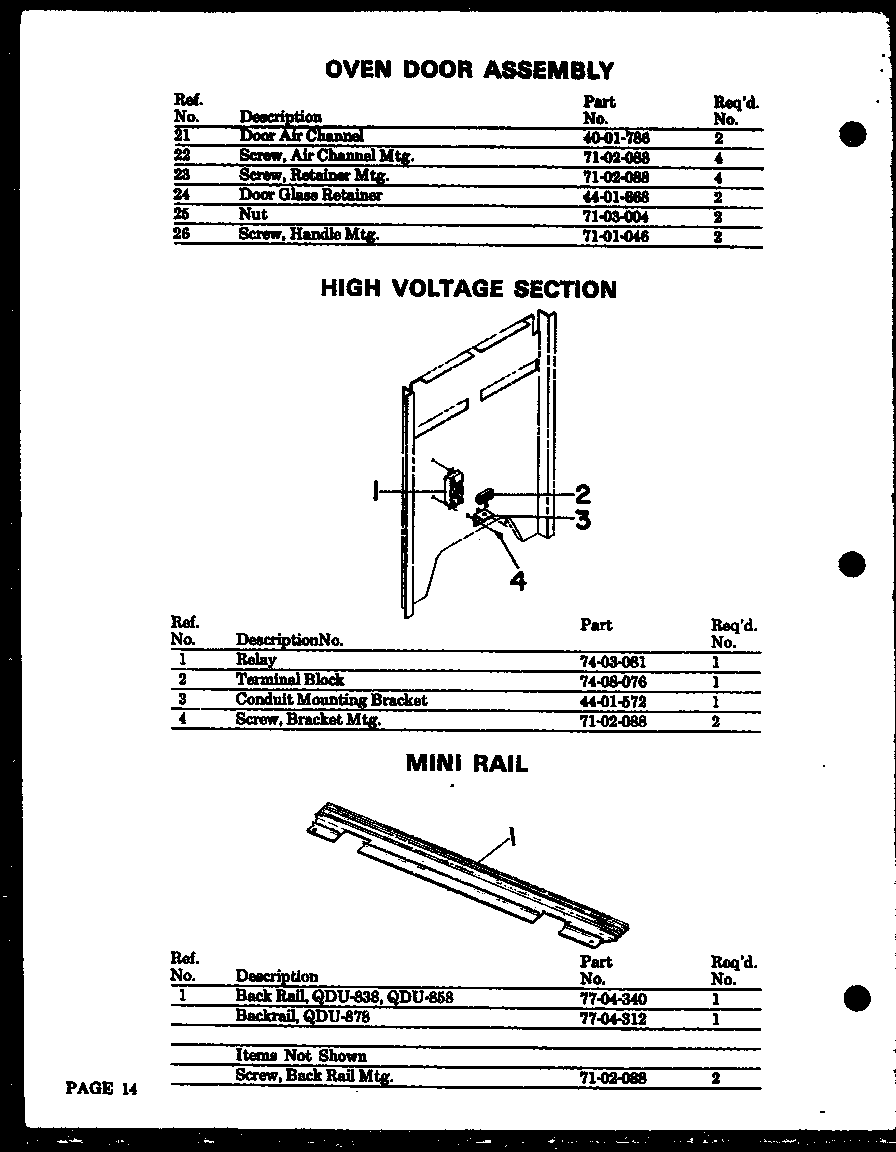 High voltage section (qdu-838) (qdu-858) (qdu-878)
