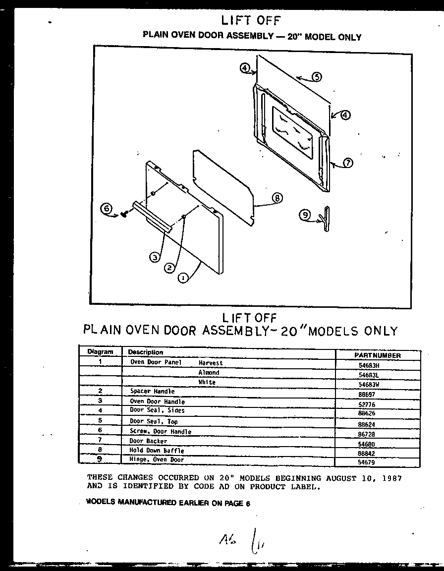 Plain oven door assembly - 20" models only