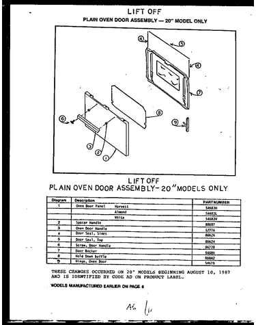 Plain oven door assembly - 20" models only