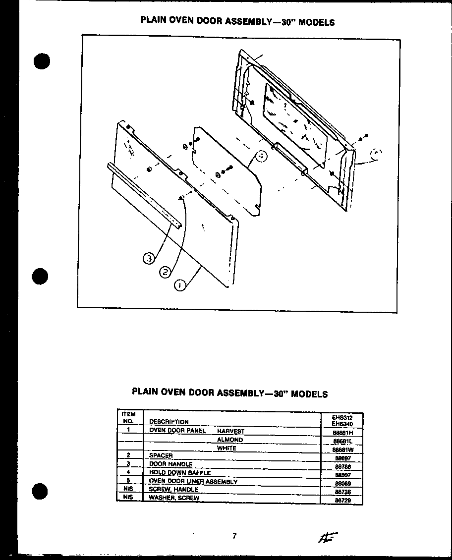 Plain oven door assembly-30" models (ehs112) (ehs312) (ehs340)