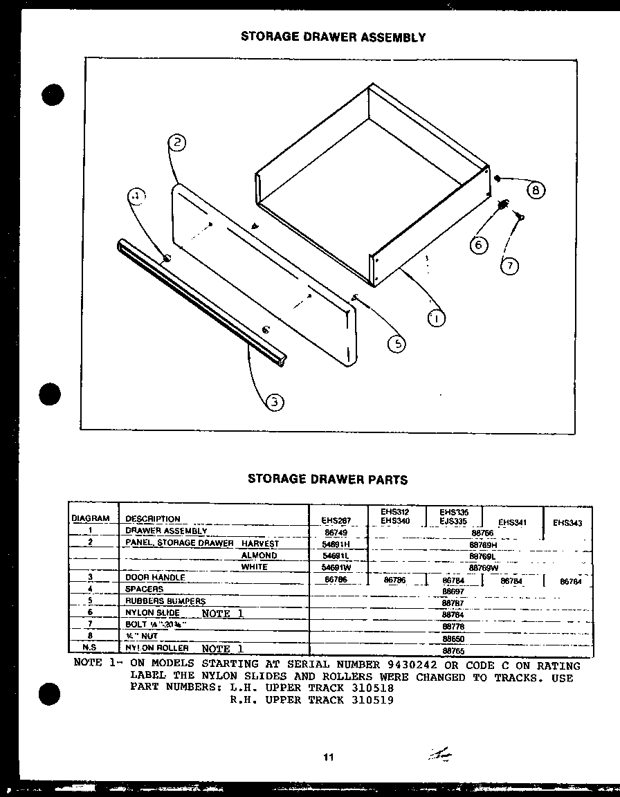 STORAGE DRAWER PARTS