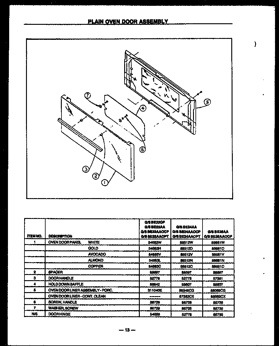 PLAIN DOOR ASSEMBLY (GBE22AA) (SBE22AA) (GBE22AAOCP) (SBE22AAOCP) (GBE22AAOPT) (SBE22AAOPT) (GBE22GP) (SBE22GP) (GBE24AA) (SBE24AA) (GBE24AAOCP) (SBE24AAOCP) (GBE24AAOPT) (SBE24AAOPT) (GBE26AA) (SBE26AA) (GBE26AAOCP) (SBE26AAOCP)