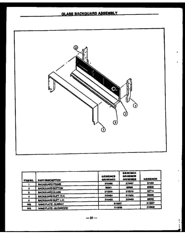 Glass backguard assembly (gbe24cb) (sbe24cb) (gbe24cc) (sbe24cc) (gbe26cb) (sbe26cb) (gbe26eb) (sbe26eb) (gbc26ck) (sbc26ck)