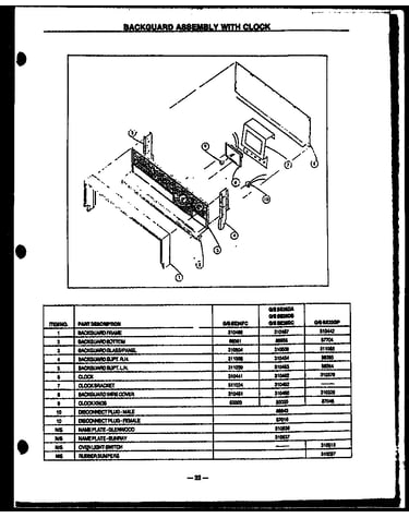 Backguard assembly with clock (gbe24fc) (sbe24fc) (gbe26da) (sbe26da) (gbe26dc) (sbe26dc) (gbe26db) (sbe26db)