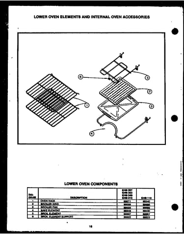 Lower oven elements and internal oven accessories