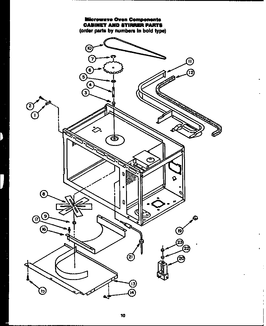 Microwave oven components cabinet and stirrer parts