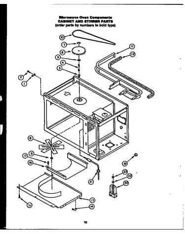 Microwave oven components cabinet and stirrer parts