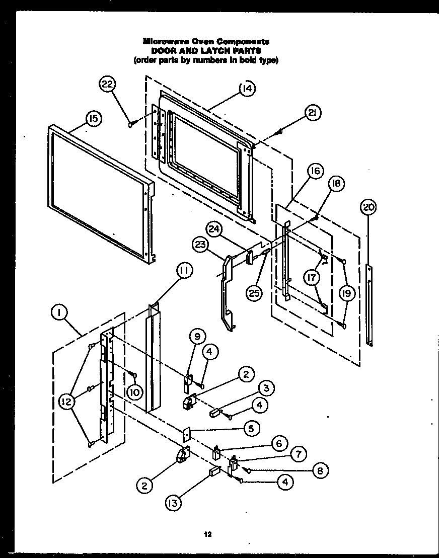 Microwave oven components door and latch parts