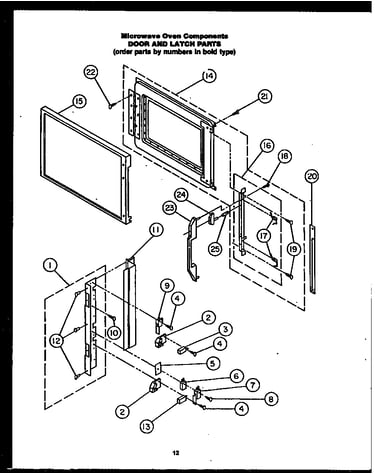 Microwave oven components door and latch parts
