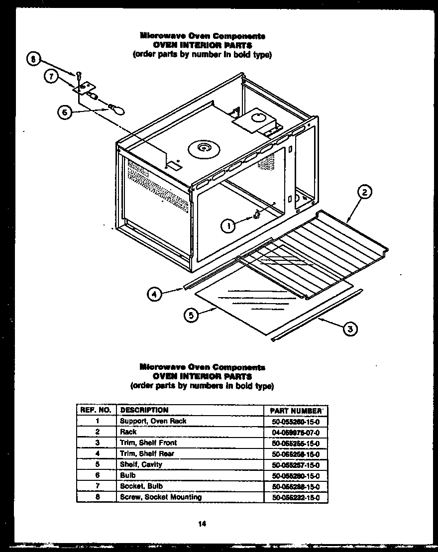 Microwave oven components oven interior parts