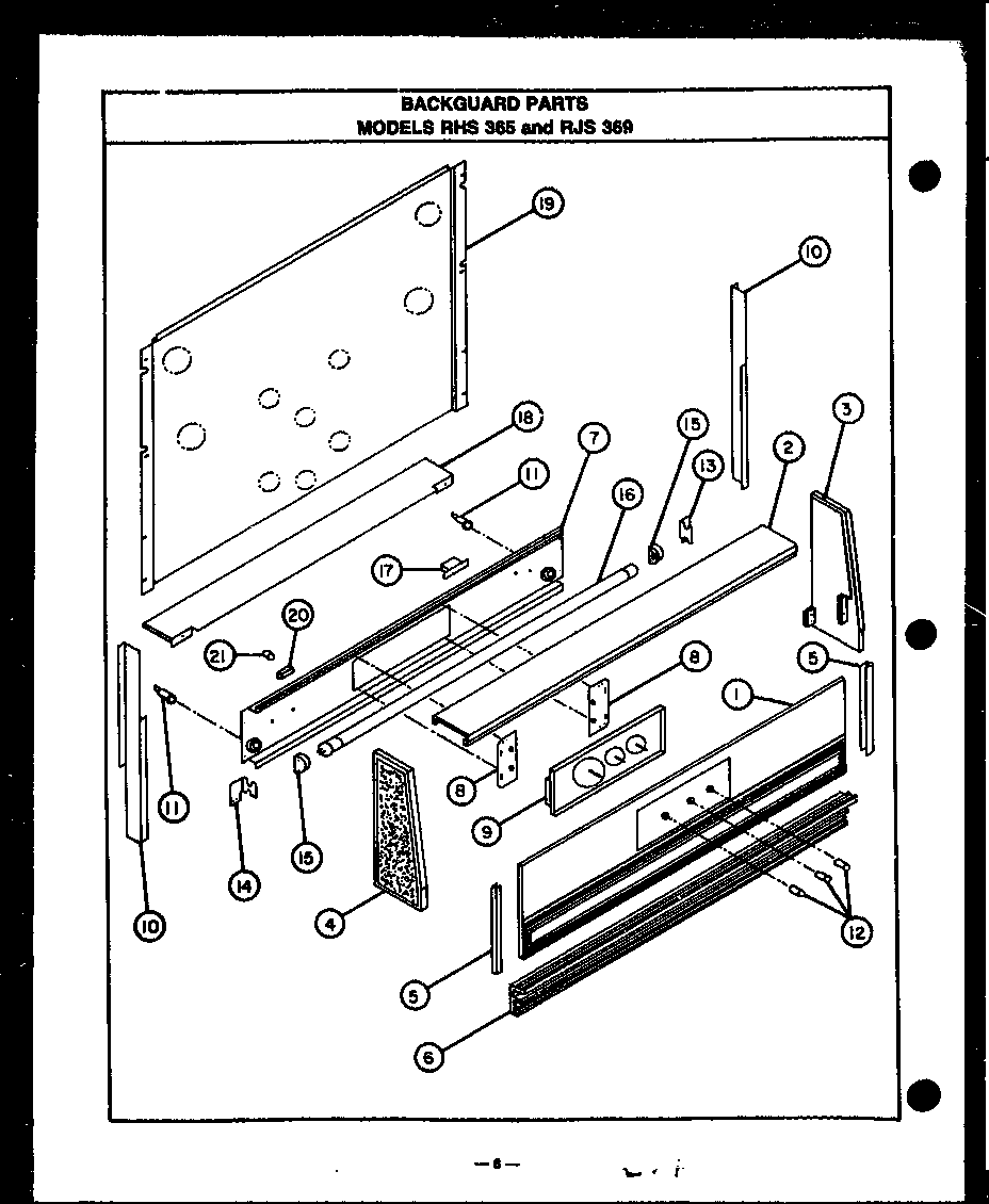 Backguard parts models rhs365 and rjs 369