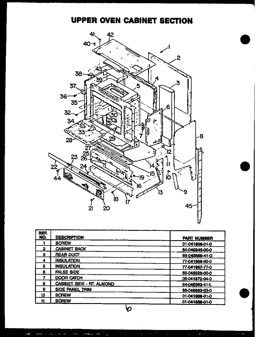Upper oven cabinet section